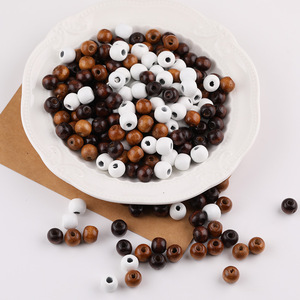 Wood <b>Beads</b> 10mm Round White Light Brown Dark Brown <b>Loose</b> <b>Beads</b> For Jewelry Making DIY Accessories - Product Image 1