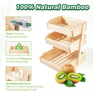 Eco-Friendly Double Tier Natural Bamboo Fruit <b>Basket</b> <b>Large</b> Capacity Storage Rack for Kitchen Bathroom Countertop Produce - Product Image 2
