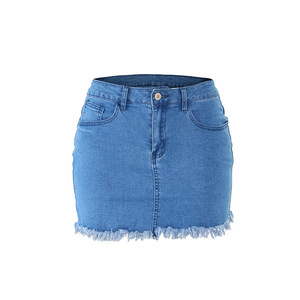 Falda vaquera corta para mujer, de talla grande, Color liso, azul, 2022 - Product Image 4