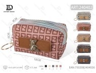 Porte-monnaie mini zippé compact pour femme avec dragonne en cuir synthétique microfibre rose à motifs - Product Image 1