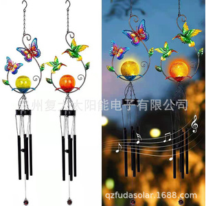 Lampe solaire LED papillon et colibri en fer forgé, carillon éolien, décoration de jardin extérieure, lampe suspendue - Product Image 4
