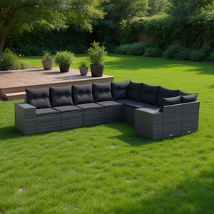 Ensemble de canapés de jardin en rotin gris foncé 6 places, résistant aux intempéries, mobilier d'extérieur au design contemporain - Product Image 2