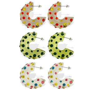 Pendientes de Resina en Forma de C con Pedrería, Diseño Geométrico Colorido, Joyería de Moda para el Día a Día para Mujer - Product Image 5
