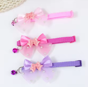 Collier pour chien réglable en polyester écologique, rose uni, avec nœuds en ruban cœur pour Yorkshire, Malte, petits chiens, promenade en extérieur - Product Image 4
