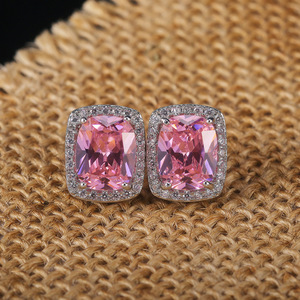 Orecchini a perno quadrati rosa da donna, gioielli per le orecchie alla moda con pavé completo scintillante - Product Image 2