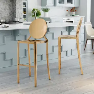 Hot Sales Gold <strong>Stacking</strong> Stainless Steel Bar <strong>Stool</strong> Round Back Bar Chair Counter <strong>Stool</strong> for Wedding Event Hotel - Product Image 1