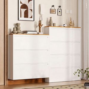 Mueble Zapatero Minimalista de Acero SPCC con Puertas Abatibles, Ahorra Espacio, Estrecho, de Pared, Fácil de Montar, Bajo Perfil - Product Image 1