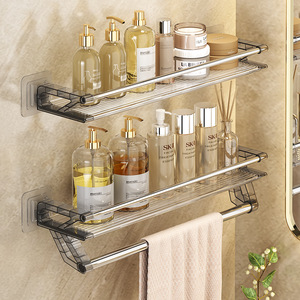 Étagère de salle de bain murale 60x70cm en acrylique avec porte-serviettes et rangement, installation en coin, durable - Product Image 1