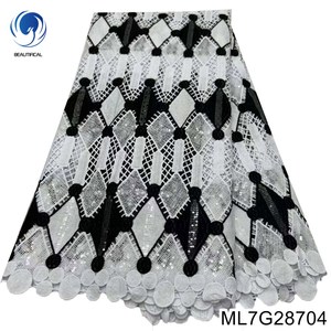 Tessuto cordone 2023 africano nuovo Design bianco e nero Guipure tessuto di pizzo 5 iarde per il vestito ml7 g287 - Product Image 2