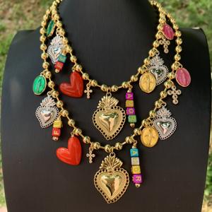 Collares de cadena de bolas de oro de estilo popular, collares de Amore con letras metálicas, collares de corazón esmaltados con Cruz de La Virgen María, de estilo popular, en venta al por mayor - Product Image 6