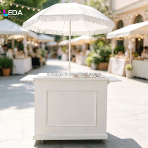 Carrito de Bar Desmontable para Exteriores LEDA, Acrílico Blanco, con Sombrilla, Diseño Rectangular Elegante, Desmontable para Eventos - Product Image 1