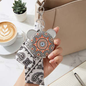 Bear Shape <b>Compact</b> <b>Mirror</b> With PU Leather Ribbon Double Sided HD Makeup <b>Mirror</b> Portable Pocket Grey - Product Image 4
