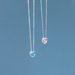 高品质简约设计S925纯银爱心吊坠项链女女孩D8849 - Product Image 1