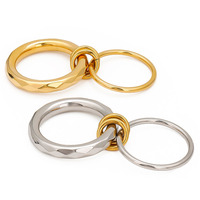 INS conception inhabituelle en acier inoxydable bicolore bijoux de mode étanche Double couche mince plaine anneaux empilés pour les femmes