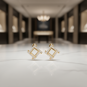 Orecchini di Lusso con Cristalli Geometrici in Oro Giallo con Incastonatura a Canale per Uso Quotidiano Femminile - Product Image 2