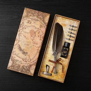 New Style Dipping Feather Pen Student Stationery Fountain Pen Gift <b>Set</b> Customized Logo Feather Fountain Metal Absorb Ink Pen - Product Image 6