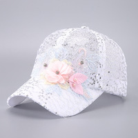 Casquette de baseball en maille à sequins pour femme, ajustable, avec dentelle florale, style camionneur, scintillante, tendance été, vente en gros
