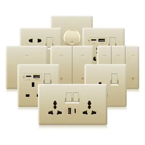 Luxury Wall British Electrical Switch and Socket UK Standard Gold 13A USB Power outlet Plug,18W smart Type-C Quick charge Ports