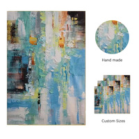 Peinture sur toile abstraite bleue, jaune et blanche, art mural texturé encadré, décoration moderne Huamiao pour salon, chambre et bureau
