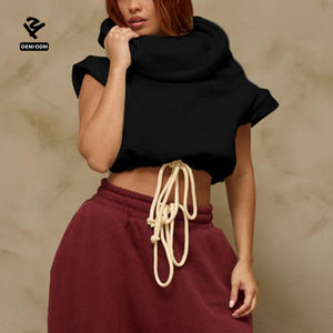 Haut court sans manches à col montant pour <span class=keywords><strong>femme</strong></span>, <span class=keywords><strong>sweat</strong></span>-shirt à <span class=keywords><strong>capuche</strong></span> personnalisé tendance pour le quotidien, l'entraînement et le streetwear - Product Image 5