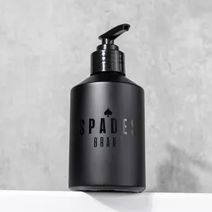 Luxury 120ml 200ml matte black glass bottle 4oz slant gel wash body lotion pump bottle for men skin care packaging