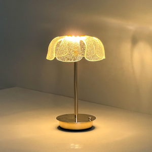 Modern Brass Table Lamp with Bell Crystal Ruffle Shade AC E26 Soft Warm White LED 2700K <b>Push</b> <b>Button</b> <b>Switch</b> for Bedroom Decor - Product Image 6