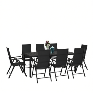 Set da Pranzo 9 Pezzi in Rattan PE Nero con Telaio in Alluminio, Set di Mobili da Giardino per Esterni, Stile Contemporaneo, Resistente alle Intemperie - Product Image 1