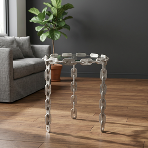 Aluminum <b>Coffee</b> <b>Table</b> with <b>Glass</b> <b>Top</b> Luxury Design Antique Appearance-Living Room Furniture - Product Image 1
