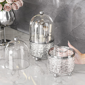 Yimijia Cosmetic Storage Box Transparent Dustproof Makeup Organizer With Lid Rotating Tabletop Holder For Brush And Beauty Tools - Product Image 3