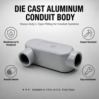 Boîtier de conduit en aluminium de type LL LR de 3/4 pouce avec joint de couvercle, combo rigide EMT, norme NEMA FB1 pour emplacement humide, conforme à la norme NEC pour les applications homologuées
