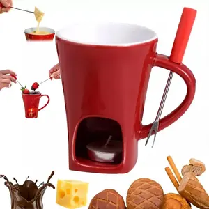 Tasse à café en céramique créative de 200ml avec fonction de chauffage pour fondre le <span class=keywords><strong>fromage</strong></span> et le chocolat pour <span class=keywords><strong>la</strong></span> vaisselle de Noël Fourchette incluse - Product Image 3