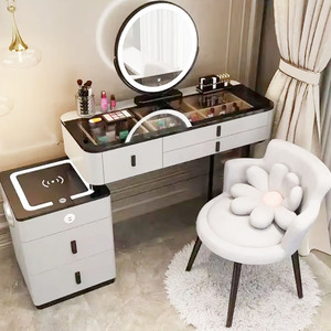 Modern Furniture Vanity Makeup Dresser One Set Design Metal Feet Bedroom <b>Dressing</b> Table With LED Mirror Wireless Charging - Product Image 3