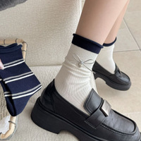 Nouvelle collection automne-hiver de chaussettes Dui Dui pour femmes, rayées en forme de nœud, mi-mollet, en coton peigné