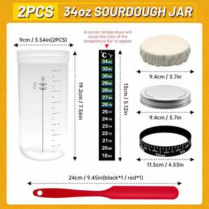 Frasco de Fermentación de Pan de Vidrio Transparente Moderno con Tapa Termómetro para Uso en Cocina, Botella Sostenible para Hornear Masa - Product Image 2