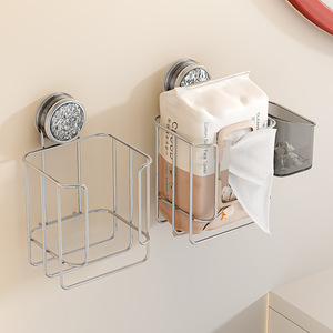 Suction Cup Towel Storage Rack Transparent Square Minimalist Organizer Shelf For Bathroom Toilet Paper Holder - Product Image 3