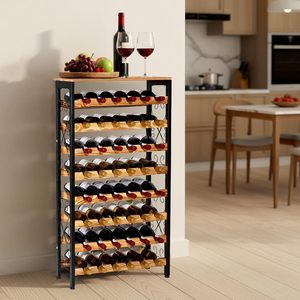 Estante para Botellas de Vino Estilo <span class=keywords><strong>Industrial</strong></span> Vintage - 8 Niveles, Capacidad para 48 Botellas, Estructura Metálica Resistente <span class=keywords><strong>y</strong></span> Estantes de <span class=keywords><strong>Madera</strong></span> con Parte Superior para Exhibición - Product Image 1