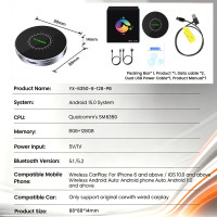 PlayAiBox Android 15 Boîtier AI sans fil CarPlay Qualcomm 6350 8 Go + 128 Go Réseau 5G pour Netflix/YouTube Prise en charge de la mise en miroir d'écran