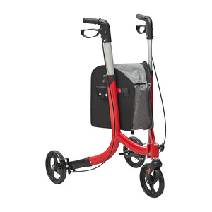 Elderly Three Wheeled <b>Walking</b> Aid Red Rollator With Bag <b>For</b> Outdoor Mobility And Fall Prevention - Product Image 1