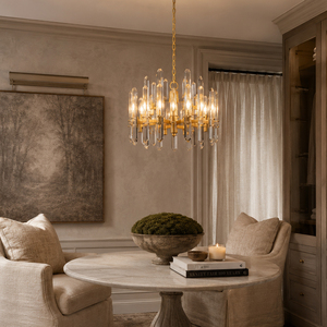 Modern Gold Clear Crystal Rod Chandelier LED Remote Control Adjustable Height Living Room <b>Dining</b> Room Interior Pendant <b>Light</b> - Product Image 1