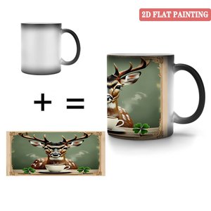 Taza de Cerámica Negra Esmerilada de 11 oz, Taza Mágica que Cambia de Color con Diseño de Ciervo - Product Image 4