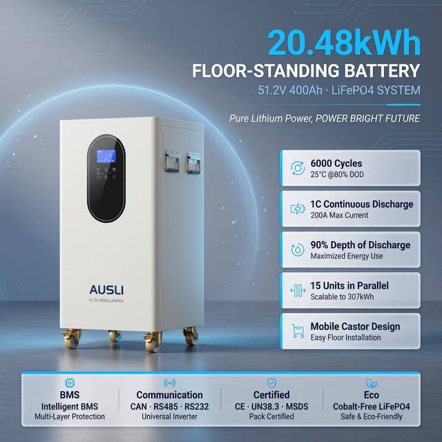 51.2V 20kWh LiFePO4 Battery Pack 400Ah Mobile Energy Storage Battery With Wheels for Home Solar Backup Power Supply