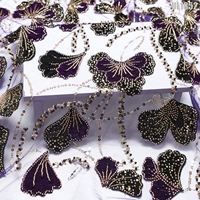 Tissu en dentelle de luxe 3D en velours, fleurs perlées et sequins, 100% polyester brodé pour costumes folkloriques boliviens, soirées d'Amérique du Sud