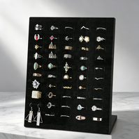 Présentoir à bijoux en acrylique personnalisé avec surface en velours de haute qualité, support de présentation pour 50 bagues et boucles d'oreilles, organisateur en forme de L