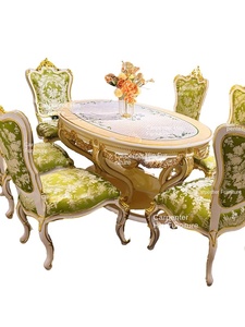 Châu Âu Pháp Phong Cách Rắn Gỗ Khắc Hình Bầu Dục Bàn Ăn Với Ghế Kết Hợp Thân Thiện Với Môi & Bền Cho Biệt Thự Căn Hộ - Product Image 6