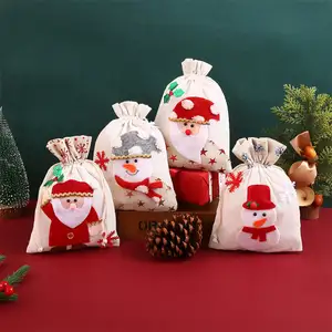 Venta al por mayor de bolsas de regalos de Papá Noel de arpillera de punto de barco Venta caliente bolsa de regalo de Navidad Embalaje de dulces de Navidad Bolsa de galletas de Papá Noel