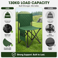 Chaise de camping pliable en tissu Oxford 600D rembourrée à double couche, couleur vert armée, avec poche latérale de rangement