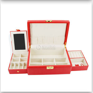 Caja de Almacenamiento de Joyas de Viaje Portátil Personalizada de Fábrica, Simple, de Cuero PU Rojo, Organizador de Joyas para Aretes y Collares con Cierre - Product Image 3