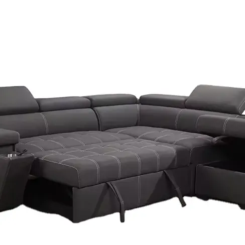 Sofá-cama em forma de L com 4 lugares e cama extraível para sala de estar