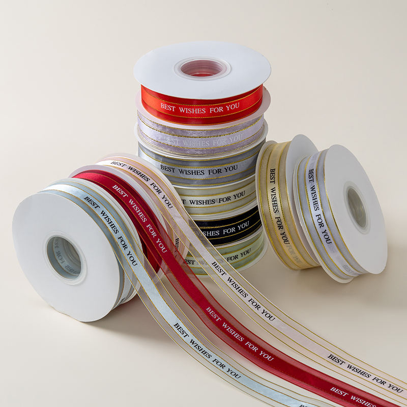 2.5cm English Letter Flower Packaging Ribbon with Satin Edge Gold ...