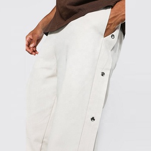 Men Custom Embroidery Straight Leg Relaxed Fit Sports <strong>Joggers</strong> Casual Street Wear Twill Side <strong>Popper</strong> Trouser With Pockets - Product Image 3